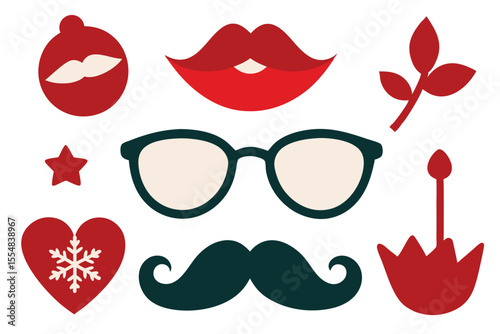 Funny cartoon hearts with mustache set vector illustration