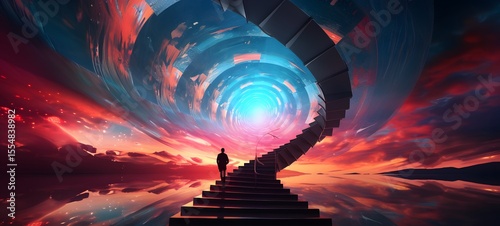 pop surreal unreal silhouettes spiral towards griffin, ai generatif