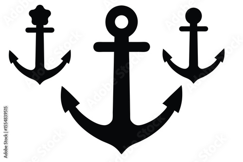 Black anchor icon set silhouette vector
