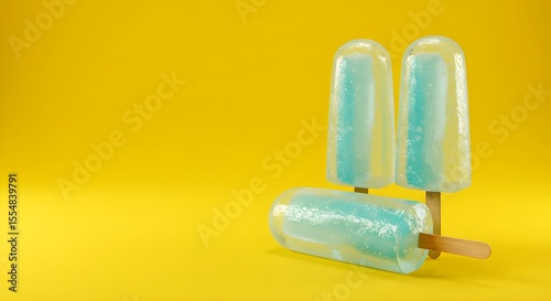 Ice pops, Popsicles, Ice lolly, Three Teal Ice Pops on Yellow Background