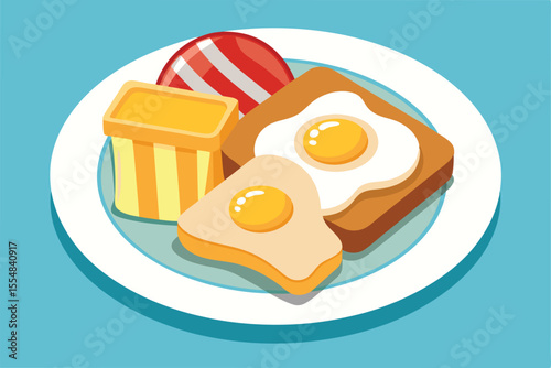 Delightful Breakfast Fried Eggs, Toast, and Butter
