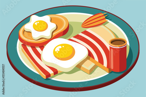 Delicious Breakfast  Crispy Bacon, Sunny-Side Up Eggs, and Toasted Bread