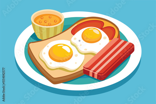 Delightful Breakfast Sunny Side Up Eggs, Toast, and Bacon