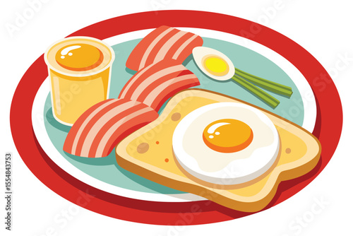 Delicious Breakfast Fried Egg, Bacon, and Toast Illustration