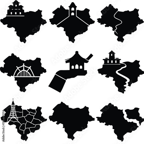 Abstract Geographic Map Silhouettes & Icons
