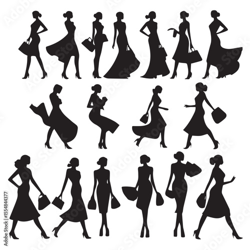  silhouettes of women in various elegant fashion poses