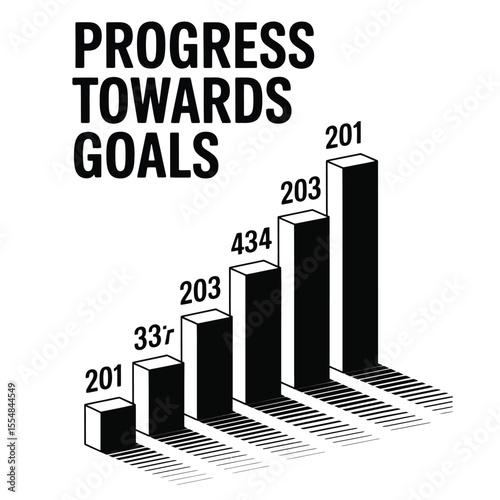 Black and white vector illustration of a vertical step-by-step progress chart showing incremental achievements and upward momentum