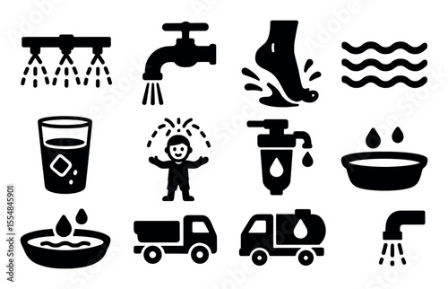 Immigration, border solid icon set. refugee, checkpoint, housing icons solid collection