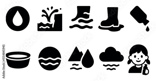 Camping, emergency solid icon set. outdoor, survival, shelter solid symbols collection
