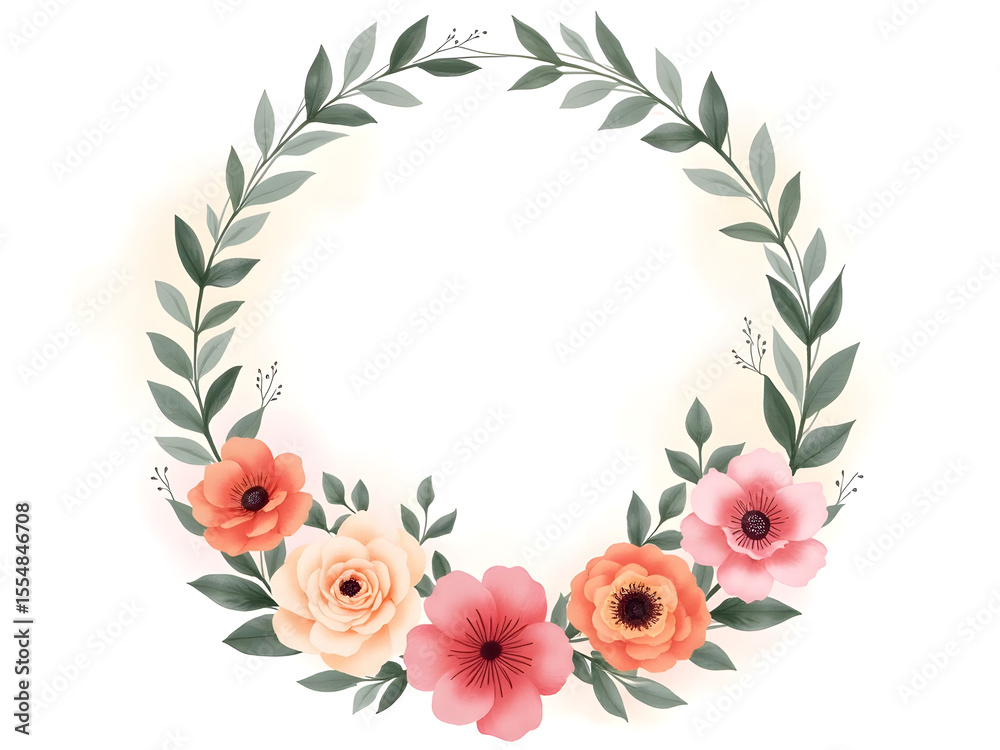 Fototapeta premium Floral Wreath Vector Frame Illustration