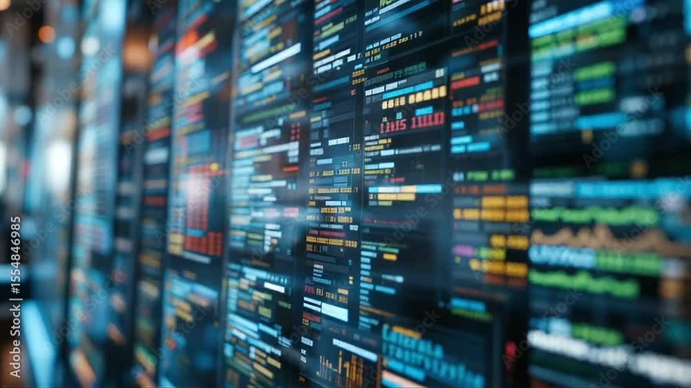 Cinematic reveal of layered data panels rotating into focus with depth blur Cinematic reveal of layered data panels rotating into focus with depth blur