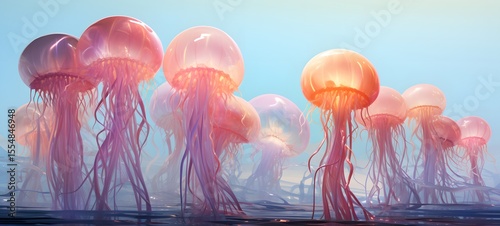 pop surreal unreal silhouettes spiral towards jellyfish, ai generatif