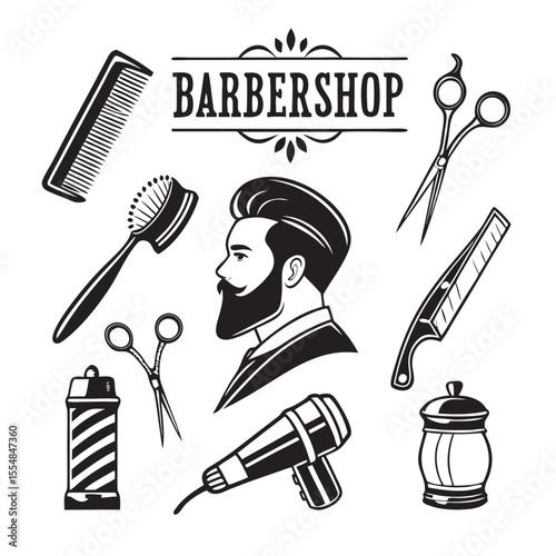  Barbershop icon set.