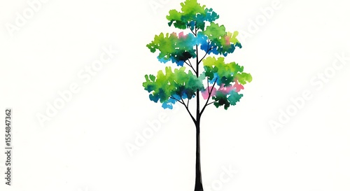 Watercolor tree illustration with colorful leaves on white background