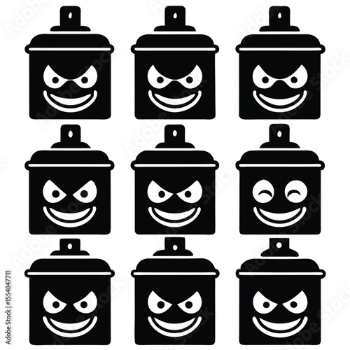 Funny Spray Can Character Silhouette Icons Set