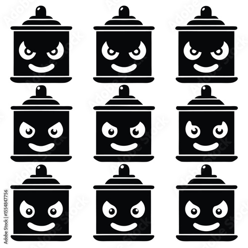 Funny Spray Can Character Silhouette Icons Set