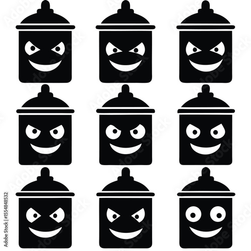 Funny Spray Can Character Silhouette Icons Set
