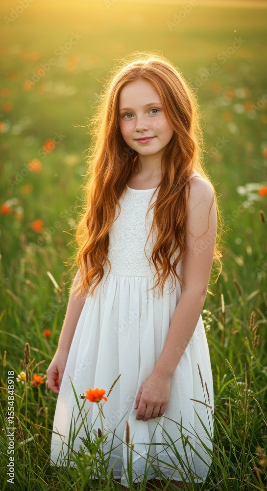 Girl in a field of flowers, golden light Girl in a field of flowers, golden light