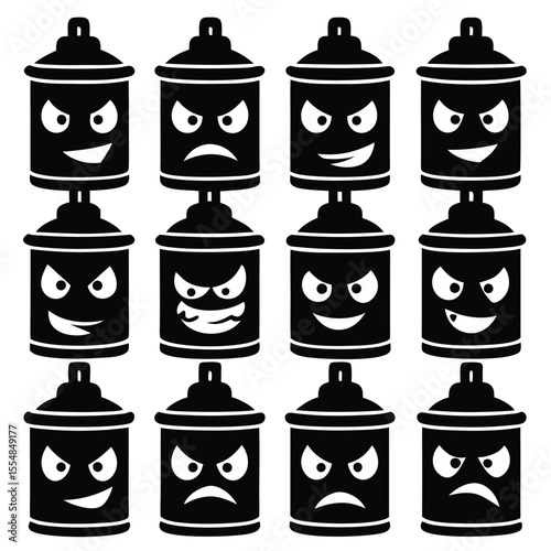 Funny Spray Can Character Silhouette Icons Set
