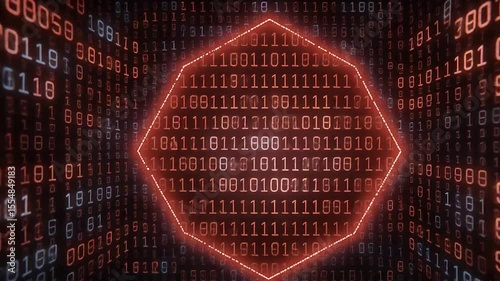 Glowing wall of binary digits forming hexagonal symmetry with soft light effects