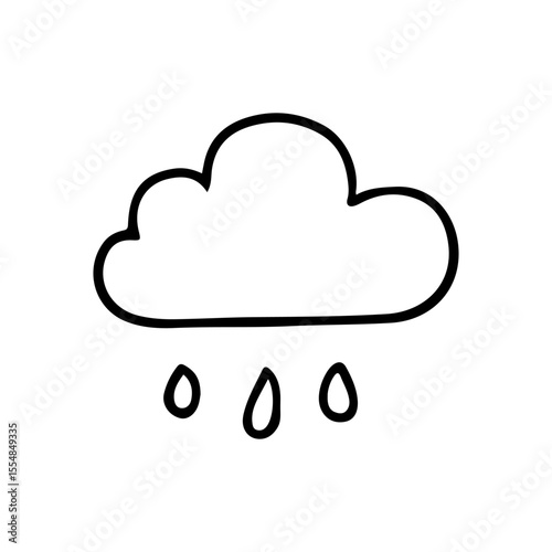 Minimalist vector illustration of a rain cloud with raindrops, perfect for weather apps, forecasts, or educational materials. Clean, simple line art style for versatile uses.