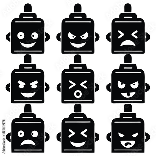 Funny Spray Can Character Silhouette Icons Set