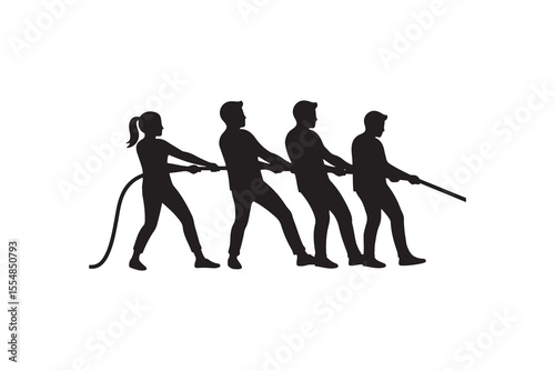 Team Tug of War Silhouette Illustration Group Pulling Rope Silhouette Art