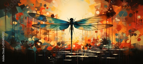 pop surreal unreal silhouettes spiral towards dragonfly, ai generatif