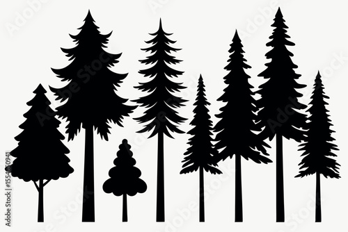 Forest Tree Silhouette Collection – Horizontal Pine Tree Panorama Backgrounds (Vector)