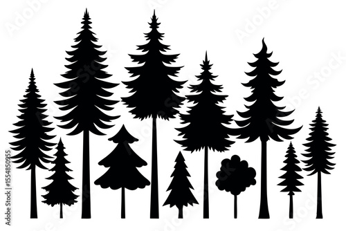 Forest Tree Silhouette Collection – Horizontal Pine Tree Panorama Backgrounds (Vector)