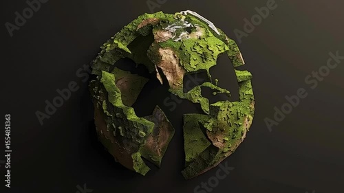 Creative Globe of Textured Wood and Moss Symbol of Nature, Environment, and Sustainability on Earth with Green Recycling Elements.