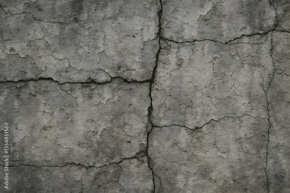 Obraz premium Cracked Gray Cement Wall Texture with Weathered Concrete Surface