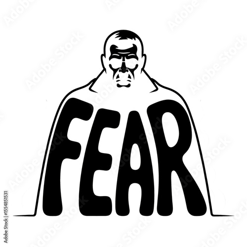 Dark figure representing fear with the word Fear prominently displayed, surrounded by misty elements creating an ominous atmosphere