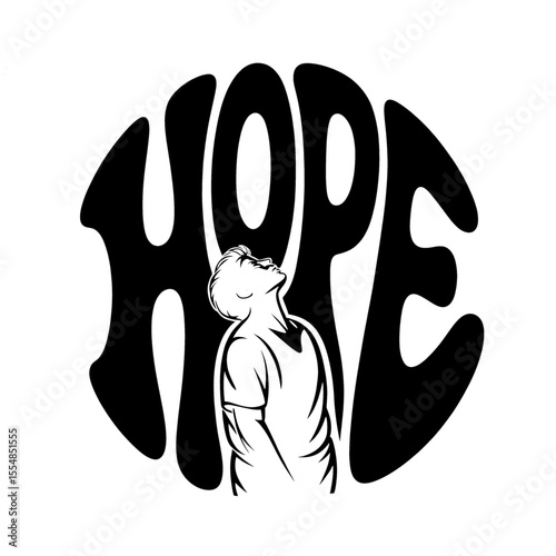 Inspirational artwork depicting a figure representing hope against a black background with shining rays