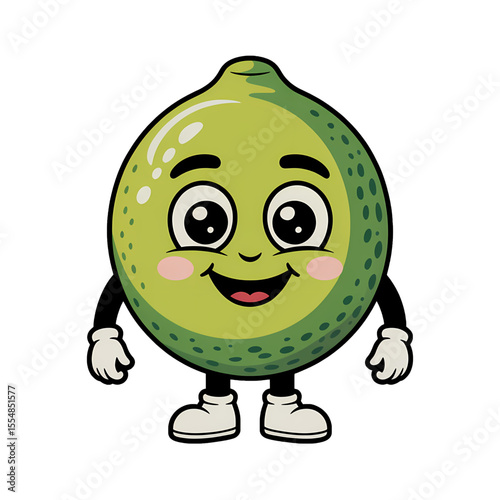 Cute cartoon lime character smiling with arms and legs in a cheerful stance
