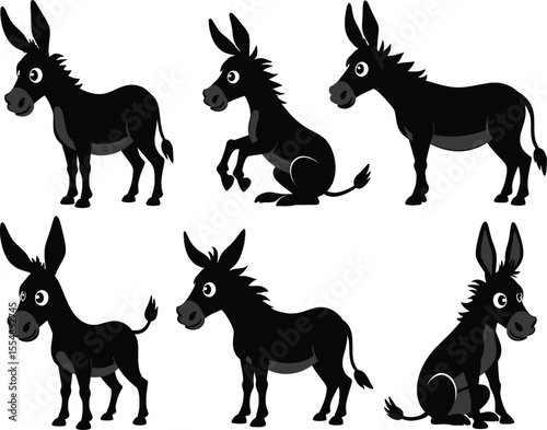 Variety poses of Donkey vectors. 