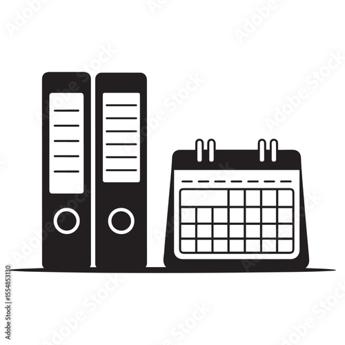 Metal binders. Notebook and calendar 3D clips mockup. Vector black silhouette. with white background