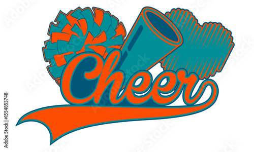 Cheerleading Pompoms an a Megaphone Vector Illustration