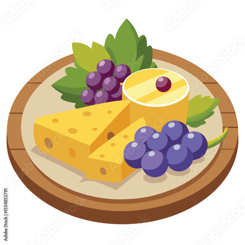 Flat vector of fresh fruit platter with watermelon and berries, white background