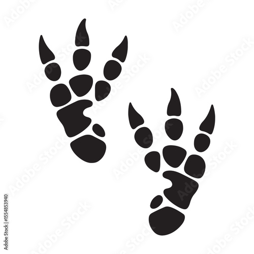 Ancient dinosaur footprints fossil. Vector black silhouette. with white background