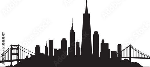 san francisco skyline, skyline, city, silhouette, vector, cityscape, building, architecture, buildings, skyscraper, urban, illustration, sky, business, tower, black, travel, chicago, dubai, town, land