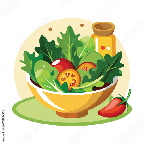 Fresh garden salad vector with vinaigrette dressing, white background