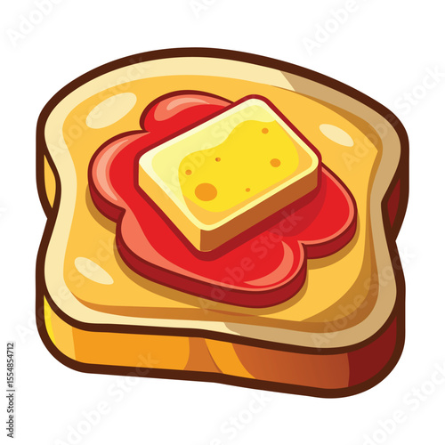 Toast with butter and jam vector, white background