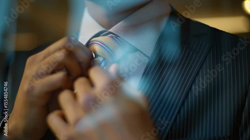 Businessman Adjusting Tie Knot in Stylish Close-Up Shot for Professional Settings