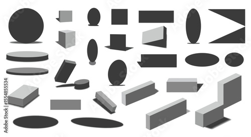 Geometric solid shapes and their shadows for architectural 3D modeling visuals