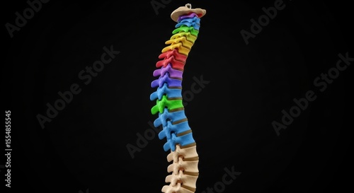 Colorful and Intricate Model of the Human Spine Displaying Spinal Structure and Anatomy