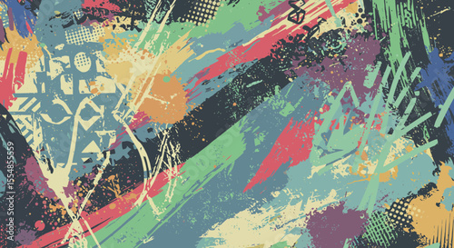 Vibrant splashes of colorful expressionism create a dynamic abstract design