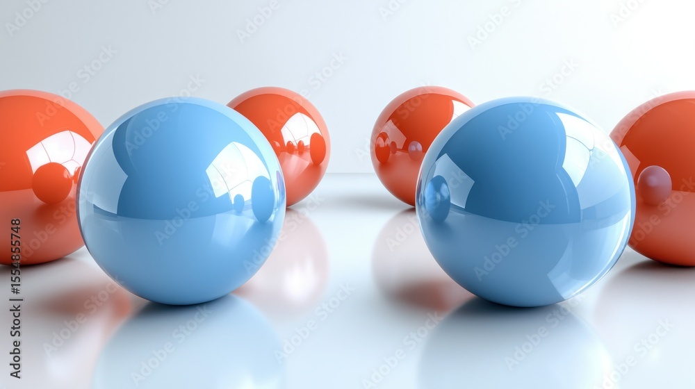 Naklejka premium Glossy spheres orange ones surround a blue. Isolated