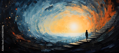 pop surreal unreal silhouettes spiral towards butterfly, ai generatif