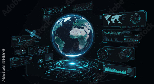 Global data visualization with holographic Earth projection and digital interfaces